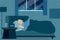 Vector of a senior man suffers from insomnia lying in the bed