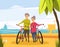 Vector senior old couple on beach with bicycles