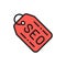 Vector seo tag, offering for customers, label flat color line icon.