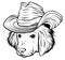 Vector serious cartoon hipster dog Labrador Retriever in a gray silk hat