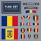 Vector set of 16 different Romania flag related illustrations