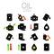 Vector set of 16 sign oil. Black symbol petroleum, dollar money, solated on white background. global financial crisis