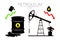 Vector set of 3 sign oil and derrick rig. Black symbol petroleum, dollar money, solated on white background. global