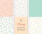Vector set of 5 baby shower seamless repeat patterns. Stars, daisy, triangles,colourful dots patterns