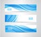 Vector set of abstract blue wavy headers, water flow banners.