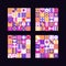 Vector set with abstract colorful minimalistic patchwork geometric elements. Contemporary mosaic with simple various shapes