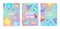 Vector set of abstract fluid creative templates, cards, color covers set. Geometric design, liquids, shapes. Pastel and