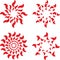 Vector set of abstract red with florid suns rays. Tattoo circle