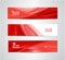 Vector set of abstract silk wavy headers, red banners.