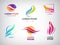 Vector set of abstract wavy energy, power, technology, fire logos. Solar Energy and Renewable