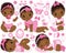 Vector Set with African American Baby Girls, Toys and Accessories