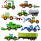 Vector set of agricultural vehicles and farm machines. Isolated
