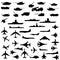 Vector set of aircraft, armored ships and guns.