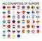 Vector set all flags of Europe, round shape.