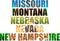 Vector set of American states word with animals - Missouri, Montana, Nebraska, Nevada, New Hempshire