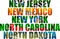 Vector set of American states word with animals - New Jersey, New Mexico, New York, North Carolina, North Dakota