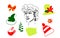 Vector set with the ancient Greek head of David with Christmas hats