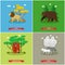 Vector set of animals posters. Lion, bear, orangutan, wolfs