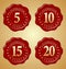 Vector Set of Anniversary Red Wax Seal 5th, 10th, 15th, 20th