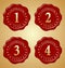 Vector Set of Anniversary Red Wax Seal First, Second, Third, Fourth