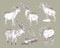 Vector set of antelopes, hand drawn sketch of animals