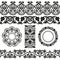 Vector set of Asian seamless tape, ribbon, round and single patterns in the form of cotton flower in Uzbek national style.