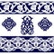 Vector set of Asian seamless tape, single patterns in the form of cotton in Uzbek national style