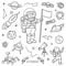 Vector set with astronaut and space objects