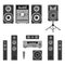 Vector set of audio and music systems icons. Loudspeakers on white background.