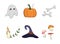 Vector set of autumn Halloween elements. Halloween cliparts with traditional symbols Perfect for party invitation, greeting card,