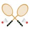 Vector set of badminton rackets and shuttles