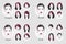 Vector set beautiful women icon portraits with differnt haircut and oval, round, triangular, square type faces. Hand drawn