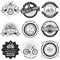 Vector set of bicycle repair shop labels and design elements in vintage black and white style. Bike logo