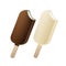 Vector Set of Bitten Popsicle Choc-ice Lollipop Ice Cream in Dark Milk White Chocolate Glaze on Stick with Filling Close