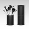 Vector Set of Black Clean Professional Makeup Concealer Powder Blush Eye Shadow Brow Brushes with White Handles in Tube