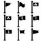 Vector Set of Black Color Flags on Steel Flagpoles