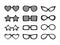 Vector set of black glasses illustration. Photo prop elements, different fashion glasses for masquerade, carnival, party