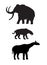 Vector set of black prehistoric animals silhouette