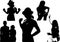 Vector set of black silhouettes of a girl waist-deep in various poses.