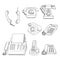 Vector Set of Black Sketch Telephones and Handsets. Collection of Phones