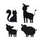 Vector set of black stylized silhouettes of domestic animals