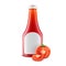Vector Set of Blank Glass Plastic Red Tomato Ketchup Bottle for Branding with White label and Fresh Cut Tomatoes