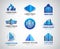Vector set of blue, modern office, company