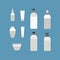 Vector Set of Bottles, Cleansers, Different Cosmetic Products, Icons Collection Isolated, Containers of Cream, Shampoo