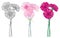 Vector set of bouquet with outline three Gerbera or Gerber flower in pastel pink and black isolated on white background.