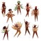 Vector set of Brazilian girls in dancing action. Samba dancers. Latino women in bikini with feathers. Brazil festival