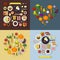 Vector set breakfast time and vegetables with flat icons. Fresh food and drinks in flat style.