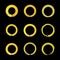 Vector Set of Bright Golden Circles, Isolated on Black Background Icons, Blank.