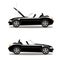 Vector set of broken cartoon black cabriolet sport car before and after crash isolated on white