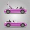 Vector set of broken cartoon rose cabriolet sport car before and after accident isolated